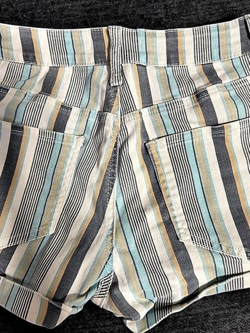 SO Curvy Shortie Striped Shorts Gray & Blue Waist